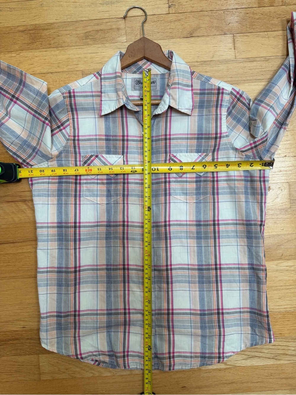 Wrangler Cream Plaid Button-Down Shirt with Pink and Gray Stripes - Picture 6 of 6
